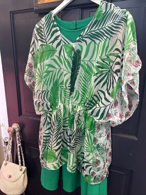 Westport Green and White Tropical Mini Dress